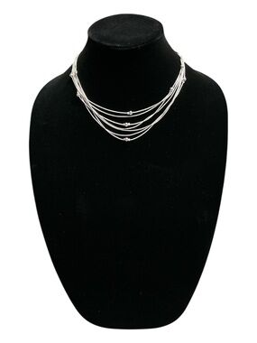 Source Unknown Silver Multi-Strand Layered Bead Necklace